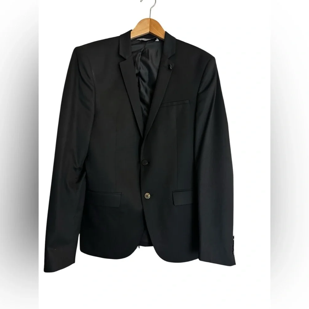 Zara Man‎ Blazer Size 40R Black with Blue Satin Birds inside